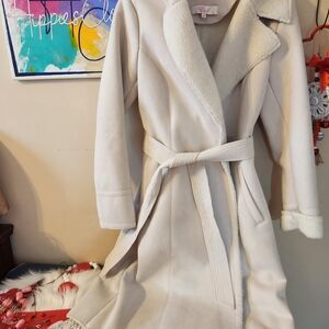 Eliza J Cream Shearling Collar Coat